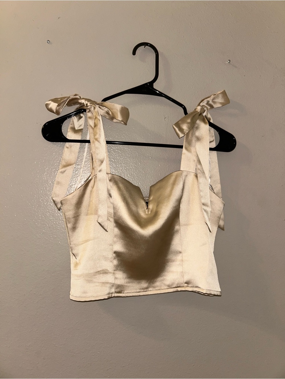 Forever 21 Satin Tie-Shoulder Crop Top in Champagne Gold